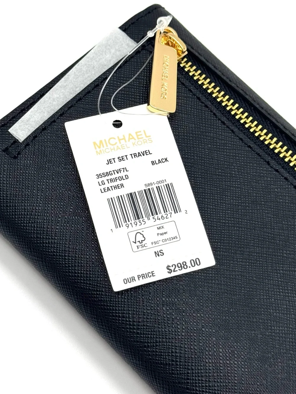 Michael Kors Large Jet Set Travel Trifold Wallet - Black/Gold
